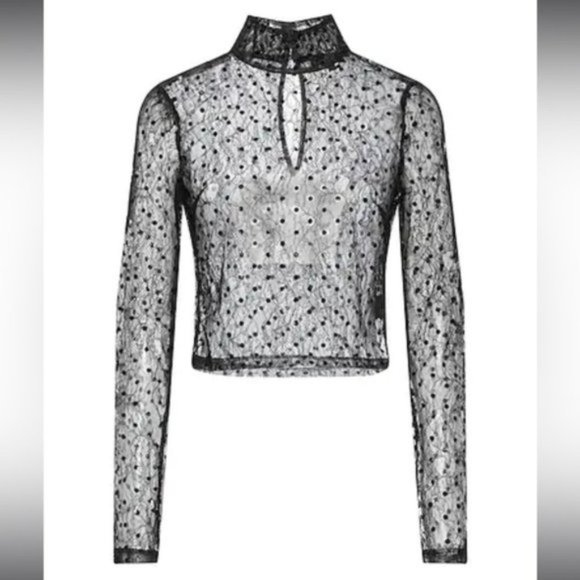 For Love And Lemons Tops - For love and lemons women’s mesh long sleeves mock neck lace black top large